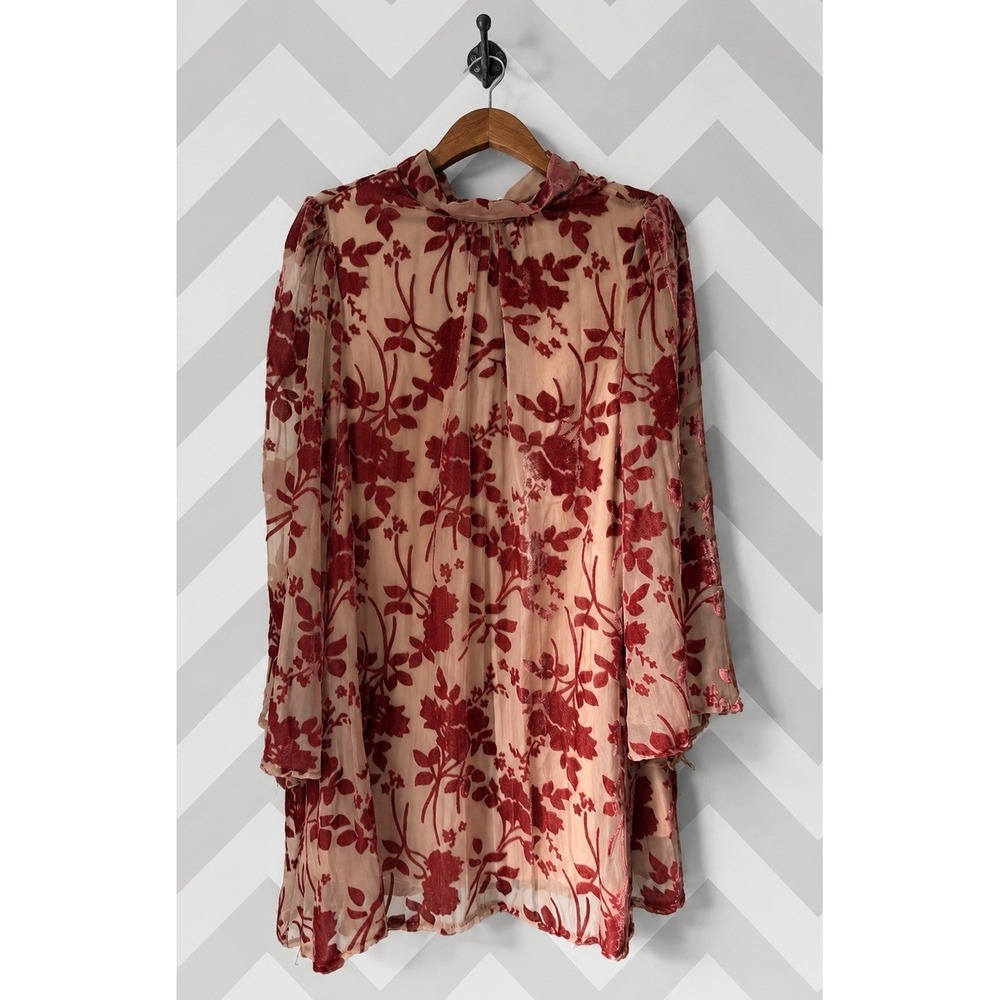 VICI Velvet Floral Tie Back Mini Dress Medium Burgundy Burnout Shift Dress